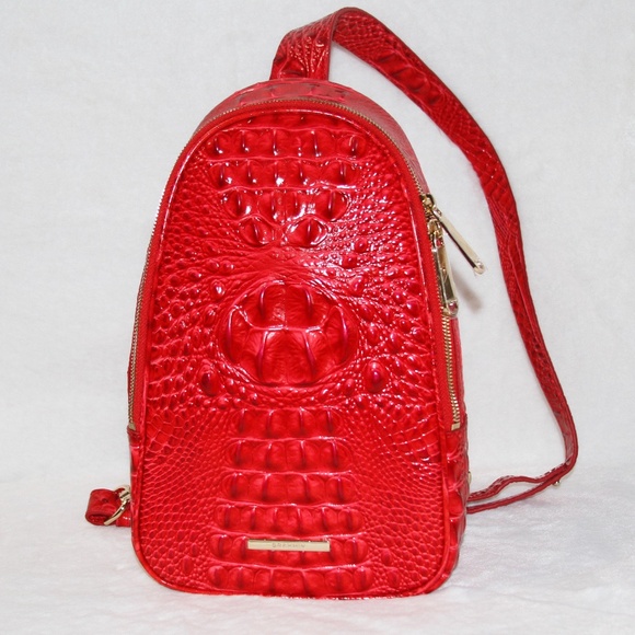 BRAHMIN Jordan Crossbody Backpack Red Sriracha Leather Purse Handbag - Picture 1 of 5